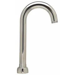 This ZURN gooseneck faucet spout is constructed of brass with a chrome finish. It features a rigid/swivel design and includes a mounting nut. The spout is equipped with a spray function, suitable for commercial kitchen, laboratory, and janitorial sink applications.