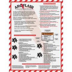This 22 in x 17 in arc flash protection poster is printed in English and features a clear film laminate protective coating. It is designed to warn personnel of arc flash hazards in electrical enclosures and switchgear. The poster does not include a frame and does not have a write-on surface.