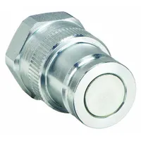 Steel-bodied quick-connect plug with nitrile seal and female NPTF connection. Used for rapid, leak-free connection and disconnection of hydraulic lines in fluid-power systems. Suitable for mobile equipment, machine tools, and hydraulic power units