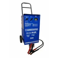 Manual, timer-controlled wheeled battery charger for deep-cycle batteries. Provides 200 A boost at 12V, 40 A charging at 12V, and 14.4 A maintaining at 12V. Suitable for boosting, charging, and maintaining batteries in fleet and vehicle maintenance applications