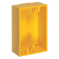 Yellow polycarbonate back box kit for universal button alarm and wall fixture covers. Provides an enclosure for mounting and protecting alarm components in industrial, commercial, or institutional settings