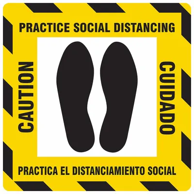 CONDOR Bilingual Spanish Caution Practice Social Distancing Floor Sign - Bilingual Spanish - Caution - Practice Social Distancing Floor Sign