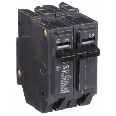 GE Miniature Circuit Breaker: THHQL, 30 A, 120/240V AC, Single Phase, 22kA at 120/240V AC - THQP, THQL & THHQL Series, Plug-In GE Miniature Circuit Breakers