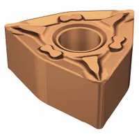 Trigon (W) indexable turning insert with MF chipbreaker geometry for medium-finishing to finishing operations. Suitable for turning steel and stainless steel workpieces at moderate depths of cut and feed rates. Commonly applied in general machining tasks