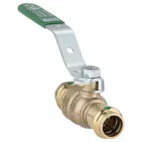 This VIEGA PROPRESS ball valve is a 1/2 in bronze, straight, two-piece valve with press x press connections. It features a locking lever handle for tamper-resistant operation. Typical applications include flow control in commercial and industrial piping systems for water, HVAC, and process lines