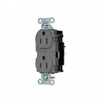 HUBBELL BR15STGY Duplex Receptacle, 5-15, Gray, 125V AC, 15A, 2 Pole/3 Wire - General Purpose Receptacles