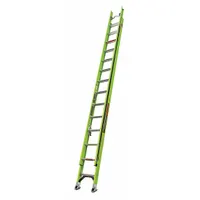 This 28 ft fiberglass extension ladder is non-conductive for safety near electrical hazards. It supports up to 300 lb and features V-Rung technology for secure footing. The fixed removable fly and green finish complete the design. Suitable for construction, maintenance, and electrical work