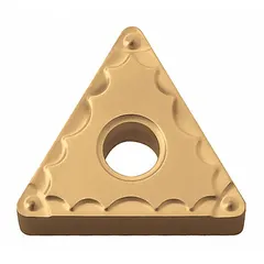 Triangle-shaped carbide indexable turning insert, type TNMG, for general-purpose turning operations on lathes. Suitable for machining steel, stainless steel, and cast iron in industrial manufacturing environments.