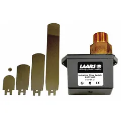 Flow switch kit for detecting water flow in HVAC and boiler systems. Prevents burner operation when flow is insufficient, protecting against overheating. Includes mounting and wiring hardware for indoor/outdoor installation.