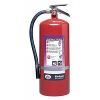 The BADGER B10P-1 is a 10 lb Class BC fire extinguisher rated 80B:C, using Potassium Bicarbonate as the extinguishing agent. It is designed for use on flammable liquid and gas fires in industrial settings such as machining, power transmission, and HVAC facilities