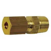 Brass compression fitting with standard sleeve, connecting 12 mm OD tubing to 3/8 in male BSPT thread. Supplied in a 10-pack. Used in pneumatic and fluid handling systems for leak-tight, removable joints