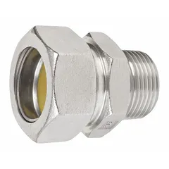 This compression connector terminates and secures rigid metal conduit (RMC) or intermediate metal conduit (IMC) to electrical boxes or enclosures. Constructed of 316 stainless steel with a polished finish, it has a 1 in trade size and 2 in overall length. Suitable for corrosive or washdown environments in industrial, marine, and food-processing facilities.