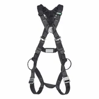 This MSA arc-flash rated vest-style harness is designed for positioning during general use and welding. It features a quick-connect/tongue buckle for easy donning and doffing, and friction torso adjustment. The XS size accommodates smaller workers. Suitable for tasks requiring arc-flash protection and fall arrest