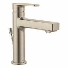 Metal construction bathroom faucet with brushed nickel finish. Single-post handle design for lavatory sinks. Flow rate of 1.2 gpm. Includes handle kit. IPS connection.