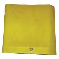 Standard-duty mesh tarp made of 5 mil vinyl with PVC coating, weighing 10 oz/sq yd. Measures 11.5 ft wide by 15.5 ft long. Yellow color. Suitable for temporary weather protection, covering equipment, materials, or worksites in construction, agriculture, and industrial storage applications