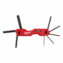 This folding hex key set contains 5 metric keys with standard ends, housed in a folding holder. The keys feature a black oxide finish. Suitable for tightening or loosening hex socket fasteners in assembly, maintenance, and repair tasks.