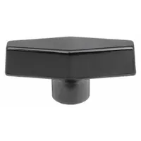 This T-handle knob is made of thermoset material and features a threaded hole with 1/4"-20 thread size and 14 mm thread length. With a 2.5 in diameter, it is suited for manual adjustment, clamping, or positioning on industrial machinery and equipment