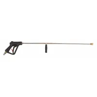 This stainless steel spray gun and wand assembly is rated for 10 gpm and a maximum temperature of 120°F. It features a 36-inch wand and a 3/8-inch inlet diameter, suitable for high-pressure washing tasks in industrial and commercial settings