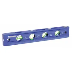 This 9-inch magnetic torpedo level features an aluminum frame with acrylic vials for level, plumb, and 45° angle measurements. Top and side read vials allow viewing from multiple angles. Four rare earth magnets secure the level to ferrous surfaces for hands-free use during alignment tasks.