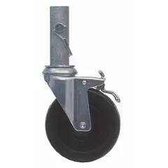 Aluminum caster designed for scaffolding applications. Includes snap pin for attachment. Compatible with BIL-JAX model 0127-006-2. Black finish.