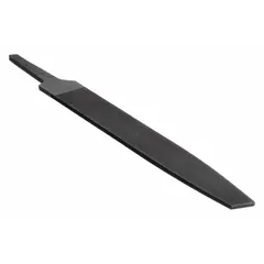 Double-cut warding file with single-edge bastard cut and natural finish. Measures 6 inches in length without tang and 5/8 inch in width, tapering towards the point. Used for precision filing in narrow slots and keyways, such as in locksmithing and general metalworking.