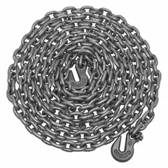 This Grade 70 steel recovery chain has a 5/16 in width and 20 ft length, finished in yellow. It is equipped with clevis grab hooks for secure attachment. Typical applications include towing and recovery of vehicles and equipment in industrial, agricultural, and heavy-equipment settings.