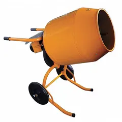 This corded concrete mixer features a steel drum and steel frame for mixing concrete. It operates on 120 V and is suited for small to medium pours, foundations, and repair work on construction sites, renovation projects, and DIY jobs.