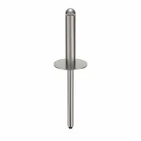 Large flange blind rivet with 0.122-inch diameter and 2 7/32-inch overall length. Body length is 59/64 inch. Plain finish. Supplied in a 100-piece pack. Used for fastening applications where a large flange distributes load over a wider surface, common in metal fabrication and sheet-metal work