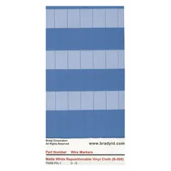 These write-on wire marking label sheets from BRADY include 180 vinyl labels in white/transparent with a blank legend for custom identification. The labels are rated for temperatures from -40°F to 158°F, suitable for on-site marking of wires and cables in industrial environments such as electrical panels, machinery, and control systems.