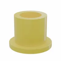This plastic flanged sleeve bearing is designed for non-hardened surfaces in light-duty industrial applications. It provides low-friction support for rotating or oscillating shafts, commonly used in conveyors, packaging machinery, and agricultural equipment. The bearing has a 1/4 in bore, 3/8 in OD, and 3/8 in overall length, with a yellow color