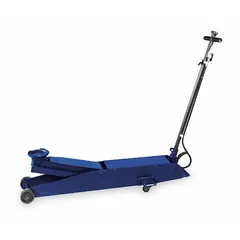 This pneumatic trolley floor jack is designed for lifting heavy loads up to 5 tons in automotive, manufacturing, and warehouse settings. It features a steel body and a pneumatic lifting actuator, with a minimum lift height of 7 inches. The air/mechanical operation provides controlled lifting for industrial maintenance tasks.