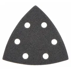 Set of 12 silicon carbide sanding sheets, 4 7/8 inches wide, 120 grit. Designed for oscillating multi-tools, suitable for sanding and polishing wood, metal, and painted surfaces in detail work, flush sanding, and finish preparation.