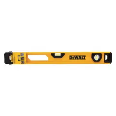 This 24-inch I-beam level features an aluminum frame and an acrylic block with a side-read-only vial configuration. It is used for checking level and plumb in construction, carpentry, and framing applications, particularly in tight spaces.