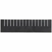 This black plastic divider is designed for use with the LEWISBINS DC3060-XL container system. It measures 20-5/8 inches by 4-1/2 inches and is used to compartmentalize storage bins for organizing and protecting components in electrostatic discharge sensitive environments