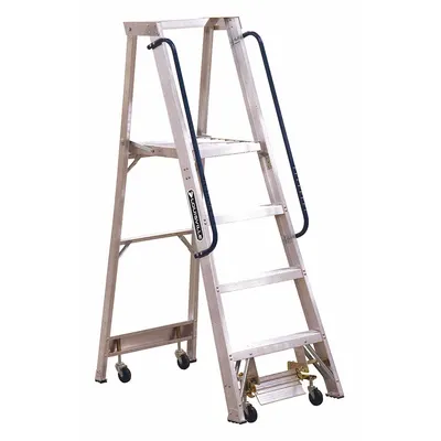 LOUISVILLE LADDER AP5004 4 ft Rolling Lightweight Aluminum Platform Stepladder - Rolling Lightweight Aluminum Platform Stepladders