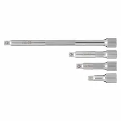 This hand socket extension set extends the reach of a 1/4 in drive ratchet or wrench to access fasteners in tight or recessed areas. It features a 1/4 in input and output drive size with a 14 in overall length. Constructed from chrome, it is not insulated and does not include a locking mechanism.