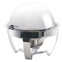 This round chafer from the RONDO sub-brand is constructed of stainless steel with a silver finish. It features a roll-top lid for easy access and heat retention. With an overall diameter of 13 3/4 inches and height of 18 3/8 inches, it is NSF Certified for commercial food service. Suitable for buffet-style hot food holding
