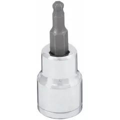 Ball-end hex bit socket with 3/8 in drive and fixed insert design. Hex tip size 1/8 in, overall length 1 7/8 in. Ball-end allows off-angle access for driving hex fasteners in confined or recessed spaces.