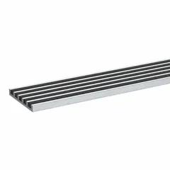Aluminum stair nosing with multi-strip grit surface for slip resistance. Fastener-installed type, black finish, 3 in depth by 36 in width. Suitable for stair edges in industrial, commercial, and warehouse settings.