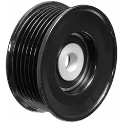 Steel serpentine idler pulley with a flanged flange and 6 grooves. Designed for light-duty vehicle applications to maintain proper belt tension and reduce vibration in serpentine belt systems.
