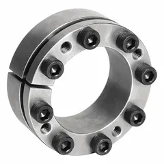 Metric keyless bushing with multi-screw locking assembly for shaft-to-hub connection without keyways. Oil dipped steel construction, 40 mm shaft diameter, 65 mm outer diameter, 34.5 mm width. Used in power transmission applications such as mounting pulleys, sprockets, and gears on shafts.