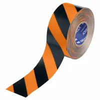 Floor Marking Tape: Striped, Black/Orange, 3 in x 100 ft, 22 mil Tape Thick, Brady® ToughStripe® Max (MPN 177029)