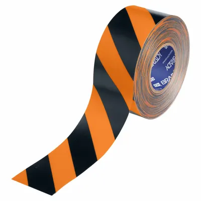 BRADY Floor Marking Tape: Striped, Black/Orange, 3 in x 100 ft, 22 mil Tape Thick - Extra-Durable Floor Marking Tape