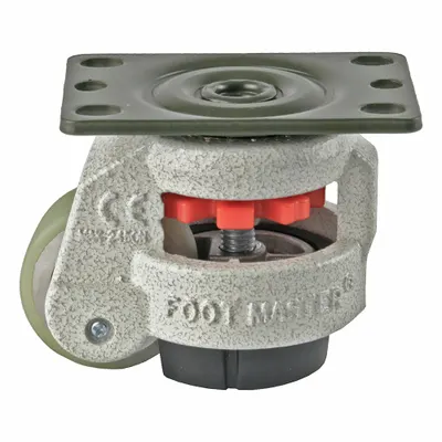 FOOT MASTER Plate Caster: Polyurethane Tread, 50 mm Wheel Dia, 82 mm Mounting Ht - General Purpose Leveling Plate Casters