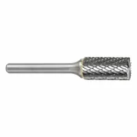 Double-cut carbide bur with cylinder shape and end cut. Head measures 1/4" diameter by 1" length, shank is 1/4". Trade number SB-1L. Used for material removal, deburring, and shaping on ferrous and non-ferrous metals in die grinding and finishing applications