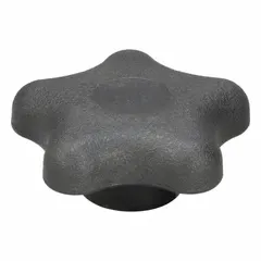 This 5-arm knob features a threaded hole for manual adjustment, clamping, and positioning on industrial machinery, jigs, and fixtures. The plastic body with steel thread insert provides a corrosion-resistant grip for frequent hand-tightening applications. Diameter: 2.27 in. Thread: 5/16"-18.