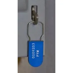 Plastic hasp padlock seals with a 1 5/8 in lock length and 8 lb breaking strength. Each seal is sequentially numbered and marked with 'Sealed' in black. Supplied in packs of 1,000. Used for tamper-evident security on meters, valves, and industrial equipment.