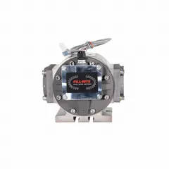 Positive displacement flowmeter for fuel transfer pumps. Anodized aluminum housing. Measures in gallons with +/-0.5% accuracy. No display.