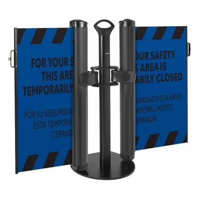 MODUS Dual Mobile Stand: 38 in Post Ht, 11 1/2 ft Belt Lg, Blue, 1 No. of Posts - Retractable Belt Barrier Systems
