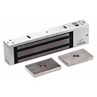 This electromagnetic lock from the DYNALOCK 2000 Series is designed for single-door access control applications. Constructed with an aluminum housing, it measures 11 inches in length, 1 1/2 inches in width, and 2 3/4 inches in height. The lock features an instantaneous release delay, making it suitable for securing entry points in commercial and industrial settings